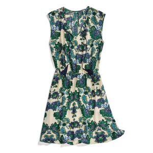 Collective Concepts Green Floral Print Sleeveless Lined Dress Tassel Tie MP NWT